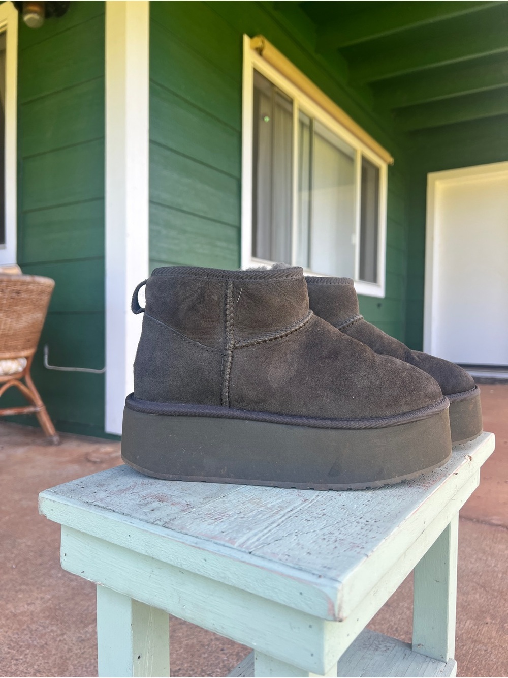Platform Ankle EMU Booties in Dark Brown
